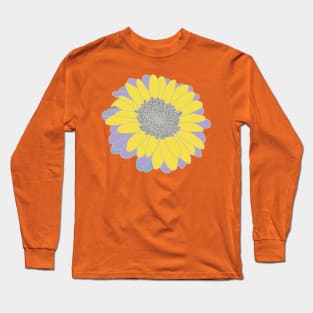 Yellow and Gray Flower Drawing Long Sleeve T-Shirt